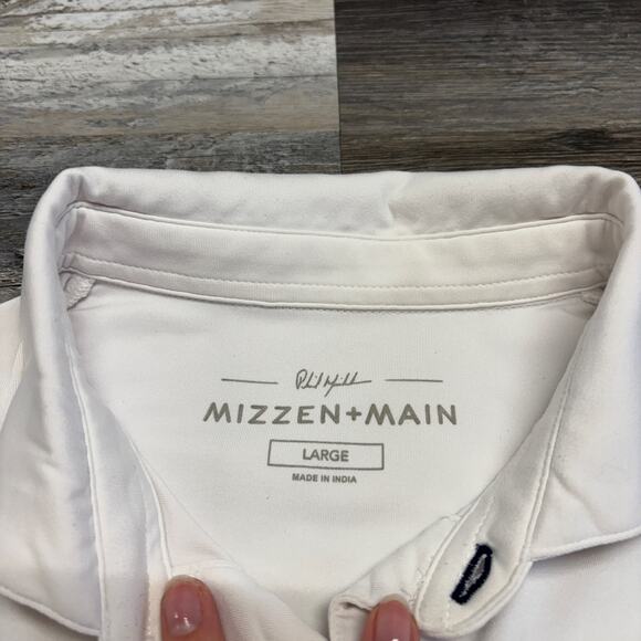 Mizzen + Main Phil Mickelson White Striped Mens L Performance‎ Golf Polo Shirt - Picture 5 of 10